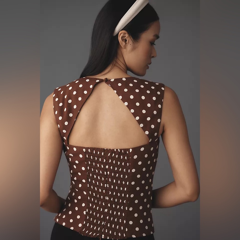 Reformation Brown and White Backless Top